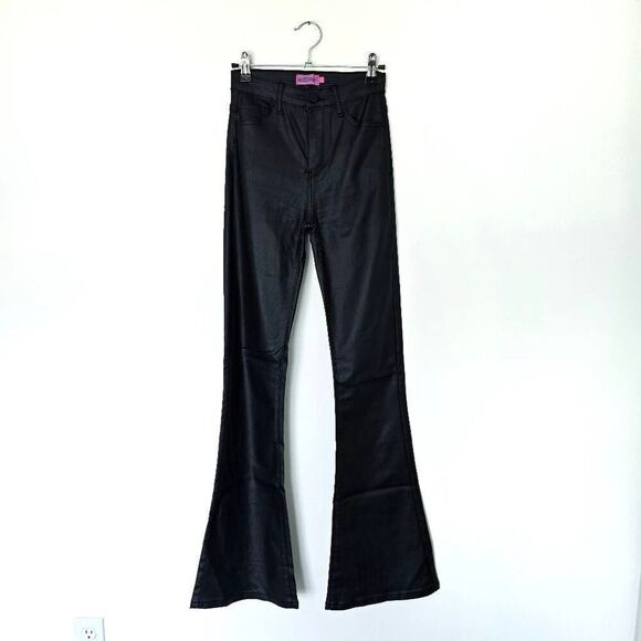 Edikted Luna Flared Jeans Women's Small Black Denim Faux Leather Zip Fly Stretch - Picture 2 of 8